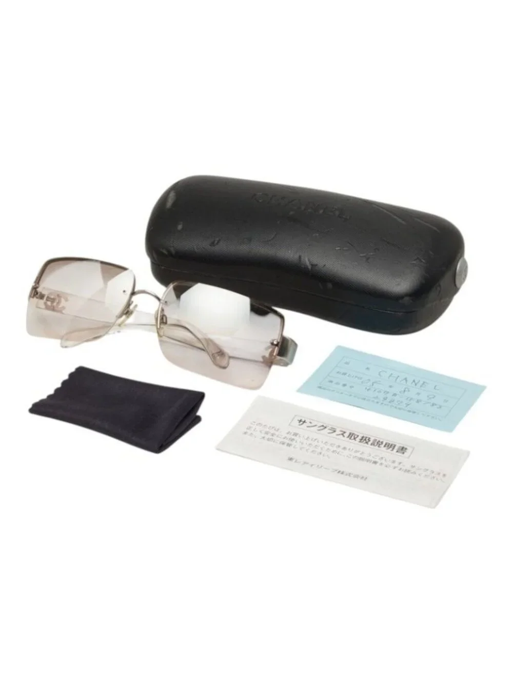 Chanel CC Logo Rimless Sunglasses Eyewear Brown Clear Silver Acetate Metal